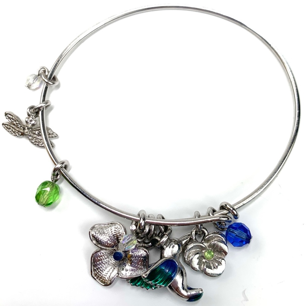 Tropical Floral Charm Silver Bangle